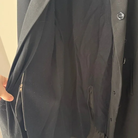 Gallery Vintage Long Black Fleece Lined Trench Overcoat - Picture 3 of 8